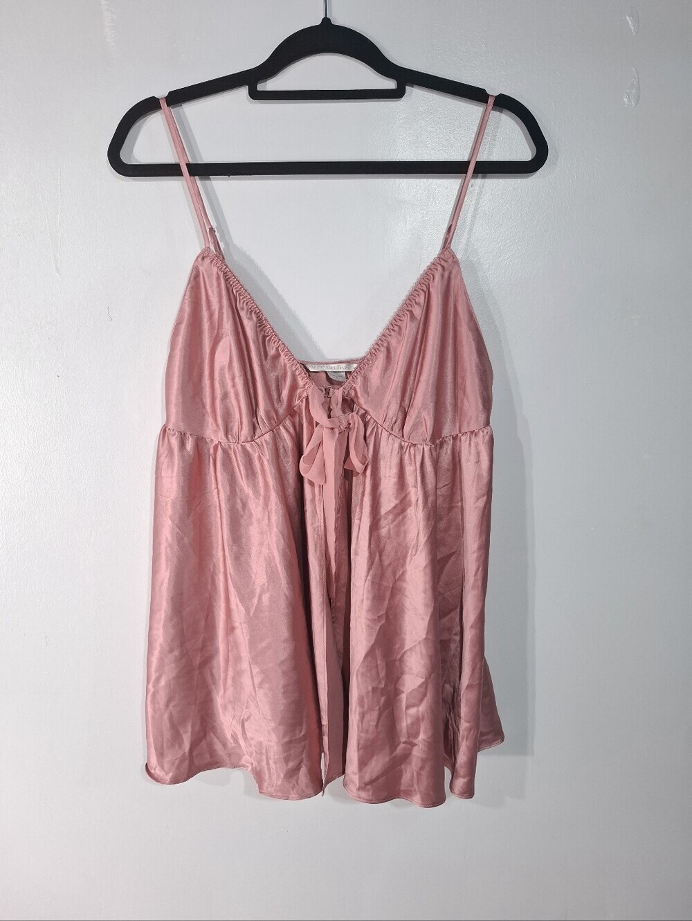 Victoria's Secret Women's Pink Satin Tie-Front Slip Chemise Sz XL Sexy Coquette